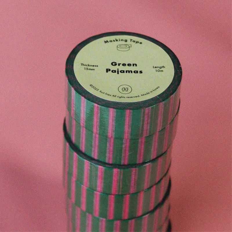 Green Pajamas Masking Tape - 紙膠帶/和紙/PET - 紙 綠色