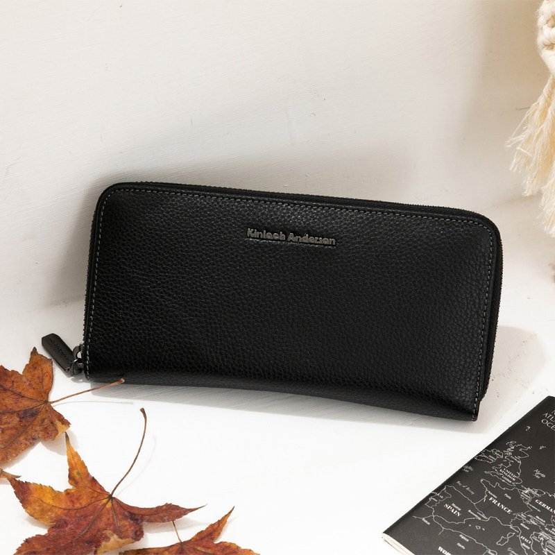 【金安德森】Owen 牛皮橫式拉鍊長夾-神秘黑 - 錢包/皮夾/長短夾 - 真皮 黑色