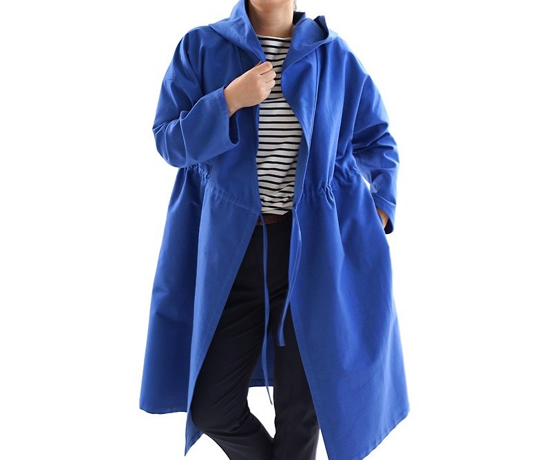 Smooth cotton food Kashukuru coat / pilot blue a5-5 - 外套/大衣 - 棉．麻 藍色