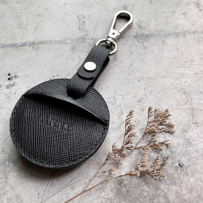 gogoro鑰匙皮套 活動鉤環款式 十字紋黑客製化禮物 - 鑰匙圈/鎖匙扣 - 真皮 黑色