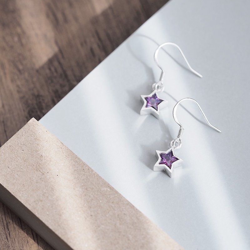 Amethyst Star Hook Earrings Silver 925 - Earrings & Clip-ons - Other Metals Purple