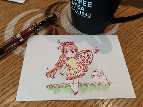 琪琪心靈插畫工作室 夢幻翼舞鋼筆淡彩原畫