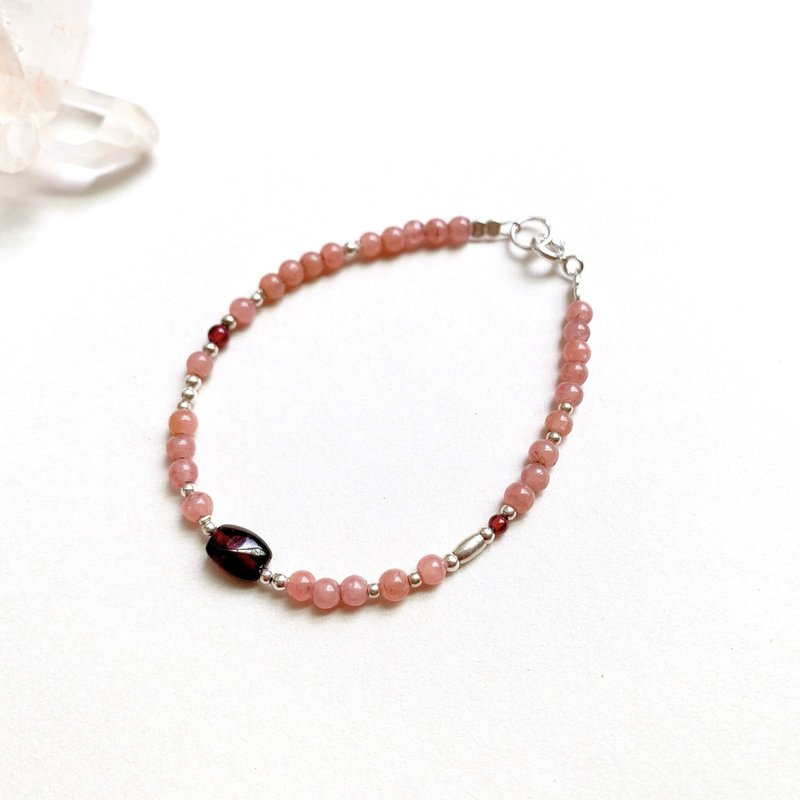 Ops Rhodochrosite Garnet silver bracelet -紅紋石/純銀/石榴石 - 手鍊/手環 - 寶石 粉紅色