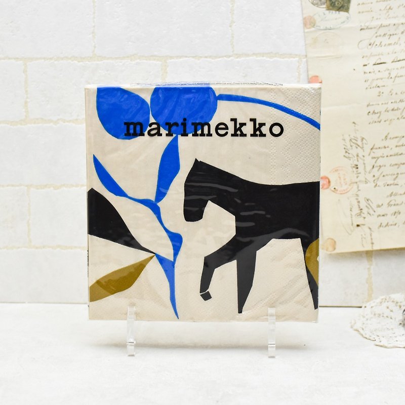 German napkin-marimekko blue flower and black horse - ผ้ารองโต๊ะ/ของตกแต่ง - กระดาษ 