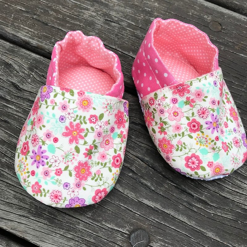 粉紅小碎花<學步鞋.嬰兒鞋>手工鞋 - 童裝鞋 - 棉．麻 粉紅色