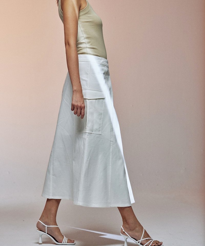 pocket A-line dress - Skirts - Cotton & Hemp White