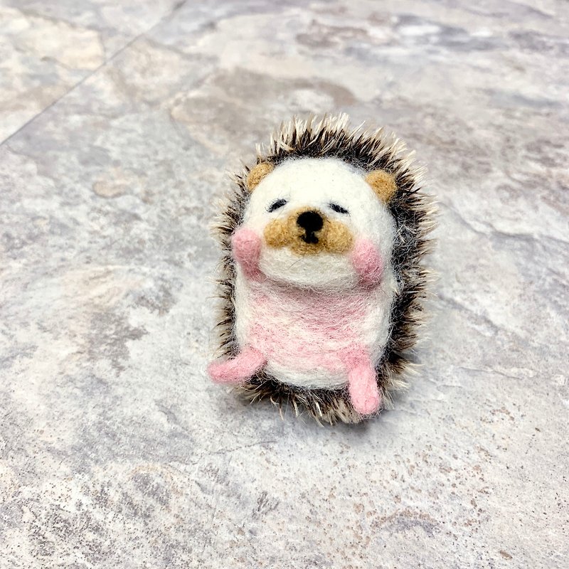 Love sleepy hedgehog wool felt - ตุ๊กตา - ขนแกะ สีนำ้ตาล