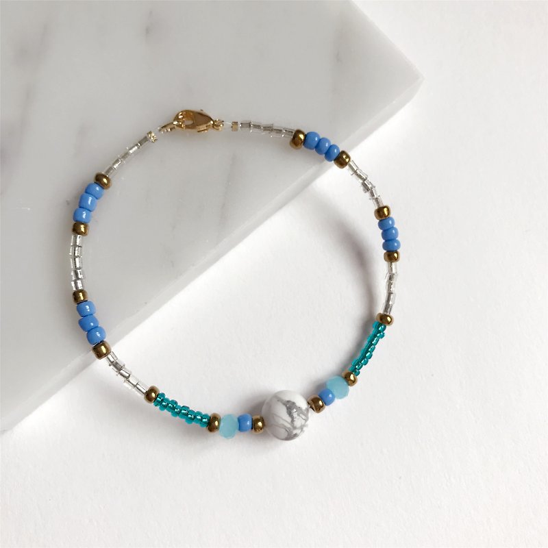 Temperament • White Turquoise • Double Color Blue Bead • Bracelet Bracelet • Gift - Bracelets - Gemstone Blue