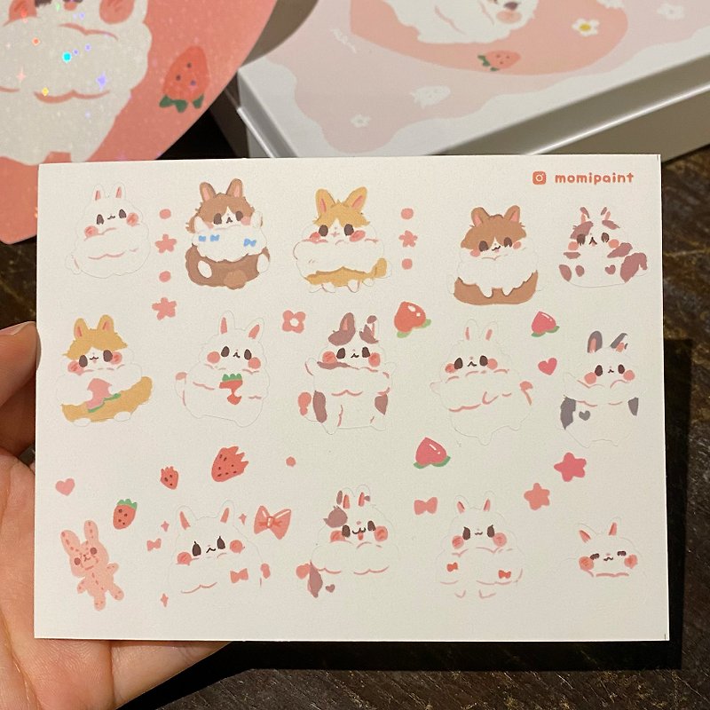 寶寶兔兔_防水刀模貼紙 - 貼紙 - 紙 粉紅色