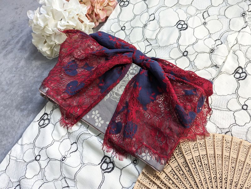 【洋鲋youiki】Original Japanese and Western style.帯扬|帯扬げ. Japanese blue/red lace - อื่นๆ - ผ้าฝ้าย/ผ้าลินิน 