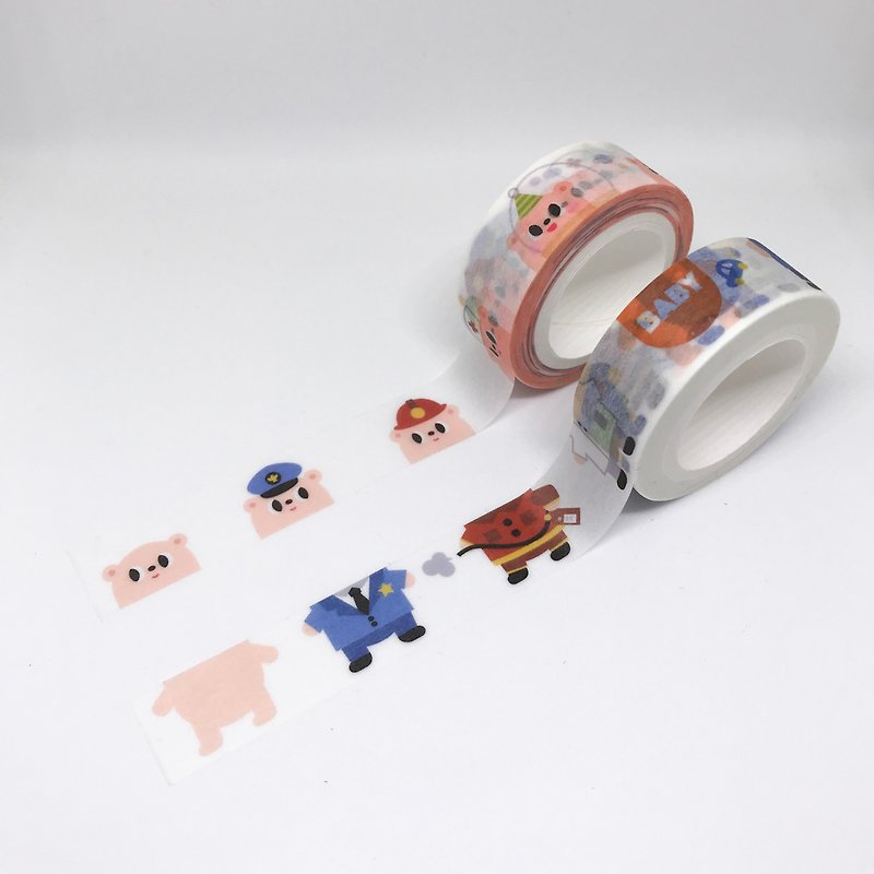 Bear cross-dressing package: bear head + bear body paper tape - Washi Tape - Paper Orange