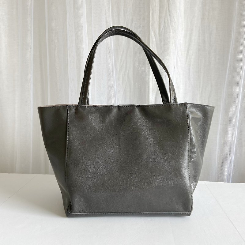[Only 1 item] Goat leather simple tote S, gray A4 size storage, lightweight - Handbags & Totes - Genuine Leather Gray