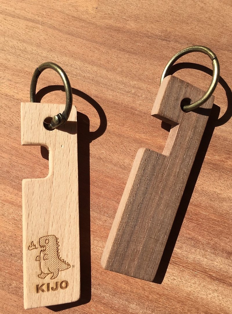原木木作手機架鑰匙圈 - 鑰匙圈/鑰匙包 - 木頭 咖啡色