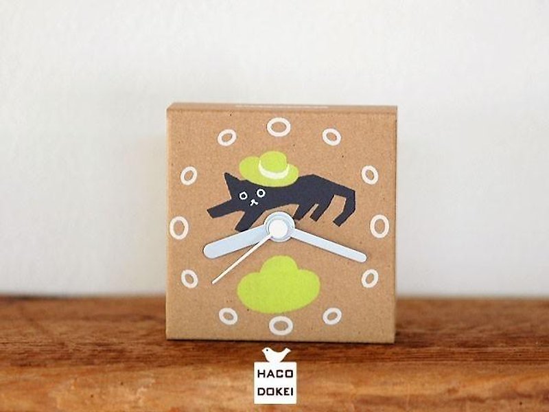 Hakodokei | cat and a hat - นาฬิกา - กระดาษ สีกากี