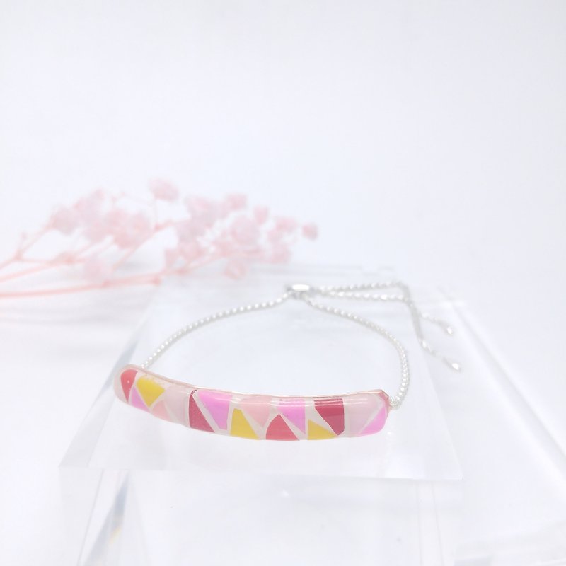 Mosaic Sterling Silver Bracelet, Pink color - Bracelets - Other Materials Pink