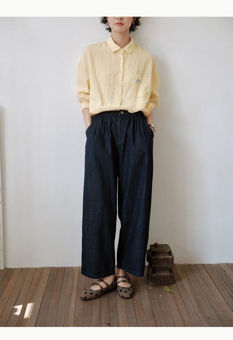 純棉深藍牛仔直筒褲 - 女長褲 - 棉．麻 多色