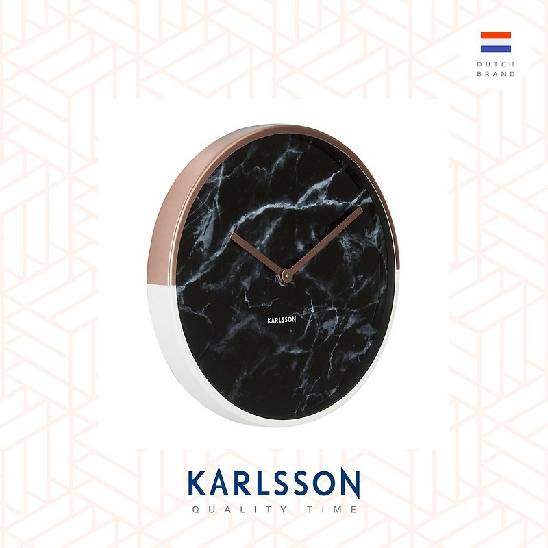 オランダ カールソン 掛け時計 Marble Delightブロンズ色 大理石柄 フレーム時計 - 時計 - 金属 ブラック