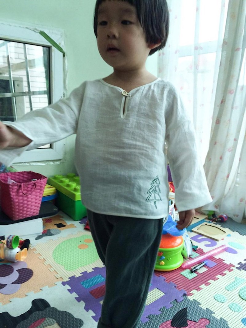 ダークグリーンの純粋なリネンのズボン - 子供用の服 - その他 - コットン・麻 