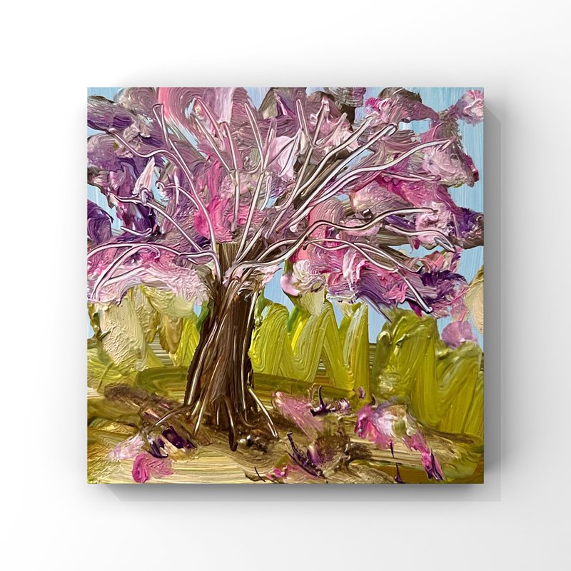 Japanese Cherry Tree Blossom Art Sakura Oil Painting Original Abstract Landscape - 海報/掛畫/掛布 - 其他材質 多色