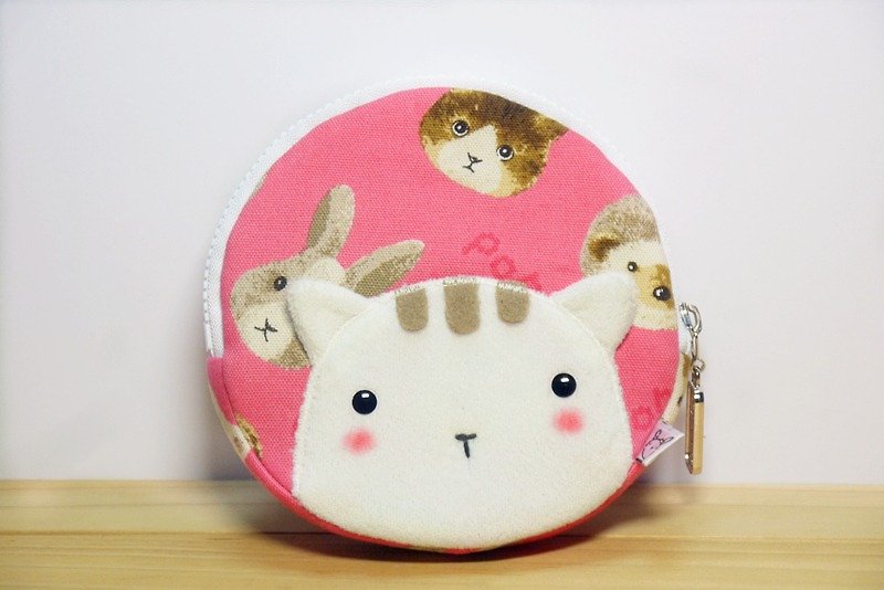 Bucute powder Japanese style Yoshino cat/travel Yuanyuan wallet/handmade/exclusive sale/handmade/exchange gift/birthday gift - Coin Purses - Polyester Pink