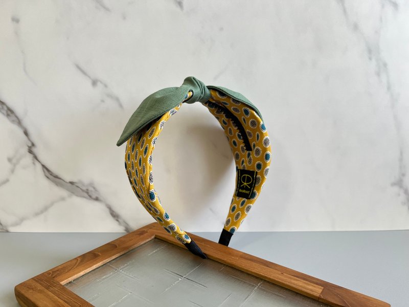 Single knot headband/Indian curry-Lake green - Headbands - Cotton & Hemp Yellow