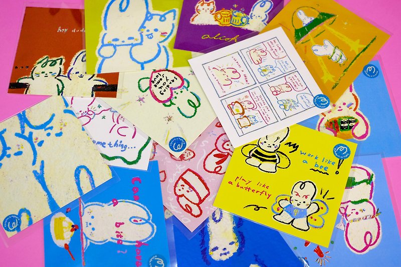 Shuku & Somi Postcard | Valentine's Day Birthday Card | Rabbit Cat | - Cards & Postcards - Paper Multicolor