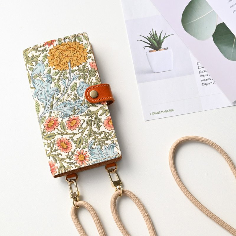 William Morris Double Boughs Floral Leather Flip Phone Case with Strap - Phone Cases - Cotton & Hemp White