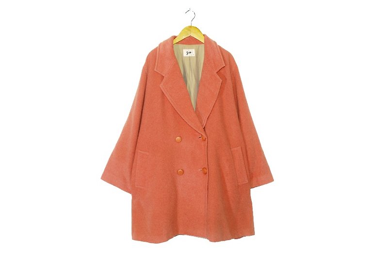 {:::Giraffe 長頸鹿人:::}_日本製特殊粉橘西裝領舒適毛料古著大衣 - 女西裝外套 - 紙 橘色
