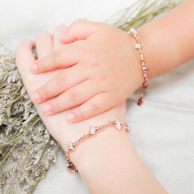 [Parental bracelet double-chain group] rose powder crystal my love _ sister chain custom marking - เครื่องประดับ - เครื่องเพชรพลอย 