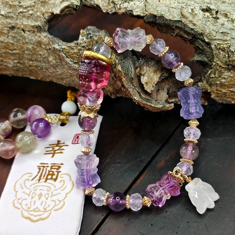 海神的守護 | 彩螢石 | 薰衣草紫水晶 | 緬甸玉 | 一品一拍 - 手鍊/手環 - 水晶 