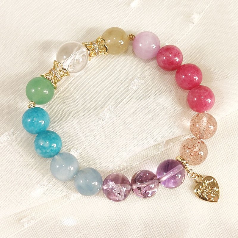 Multi-bead bracelet – powerful repair patch (elegant model), aquamarine, amazonite, Stone, titanium crystal - สร้อยข้อมือ - คริสตัล หลากหลายสี