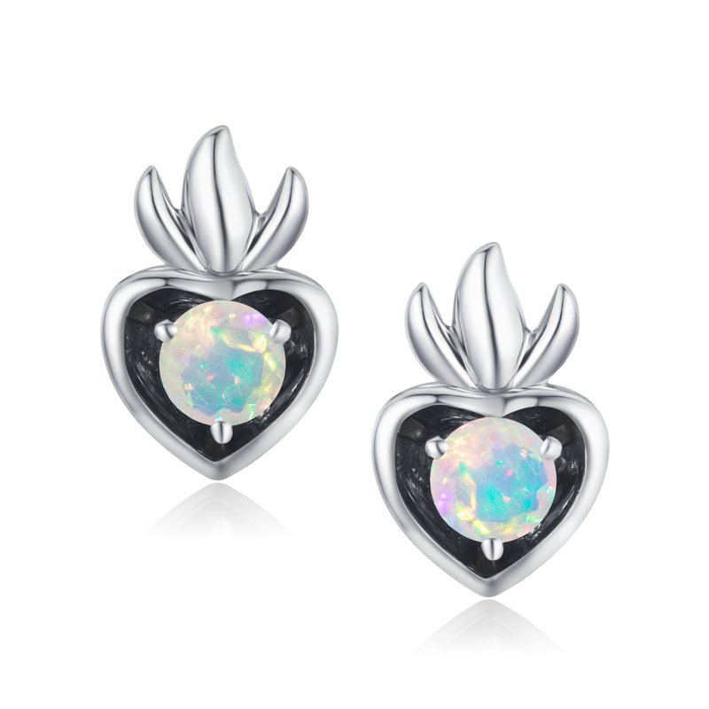 Rainbow opal earrings heart studs gold-Dainty stacks small earrings-October - ต่างหู - เครื่องประดับ ขาว