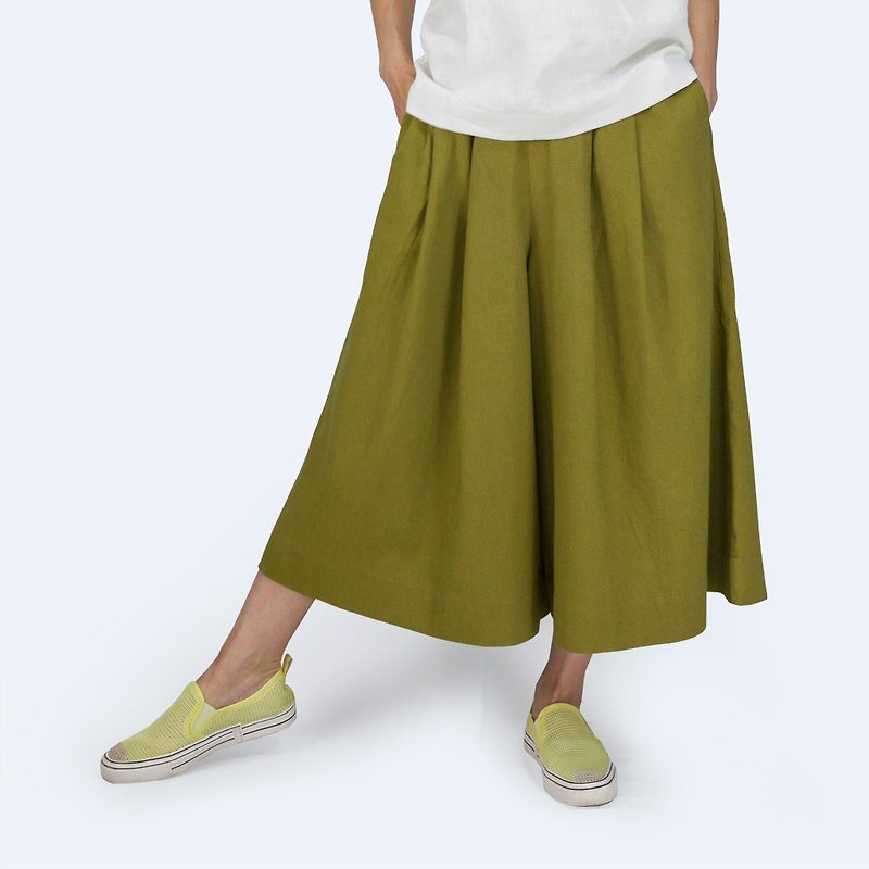 culottes  - for woman - กางเกงขายาว - ผ้าฝ้าย/ผ้าลินิน สีกากี
