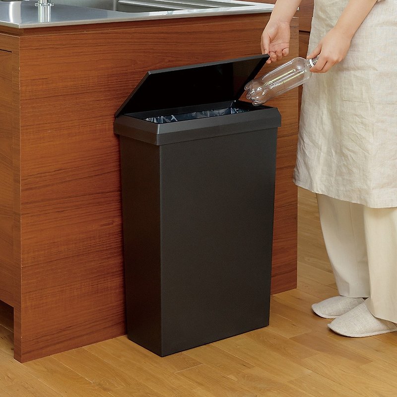 Japan RISU SOLOW Japan-made wide classification trash can (with wheels)-40L-multiple colors available - Trash Cans - Plastic Black
