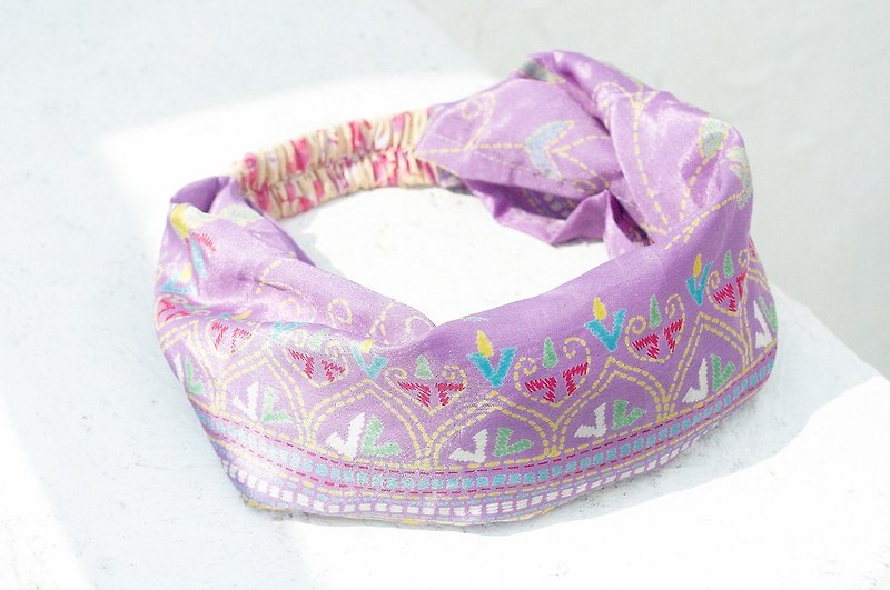 Valentine's Day Handmade Hair Band / Faucet Hairband / Colorful Flower Hairband / Satin Surface Hair Band / Satin Silk Hairband / Flower Hairband - Colorful Geometric National Wind Totem - Hair Accessories - Silk Purple