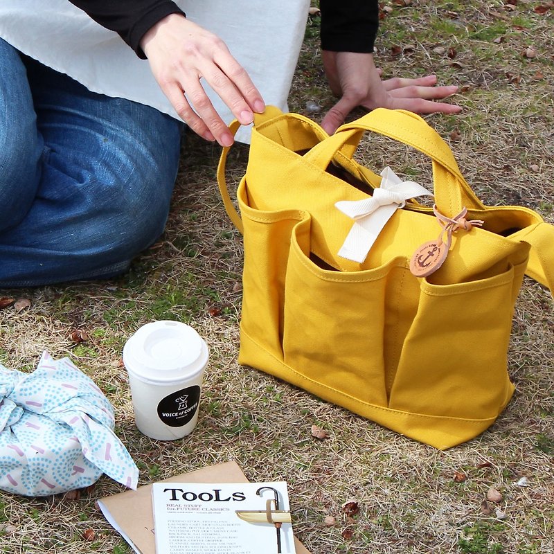 nap: Yellow Kurashiki canvas shoulder bag - กระเป๋าแมสเซนเจอร์ - ผ้าฝ้าย/ผ้าลินิน สีเหลือง
