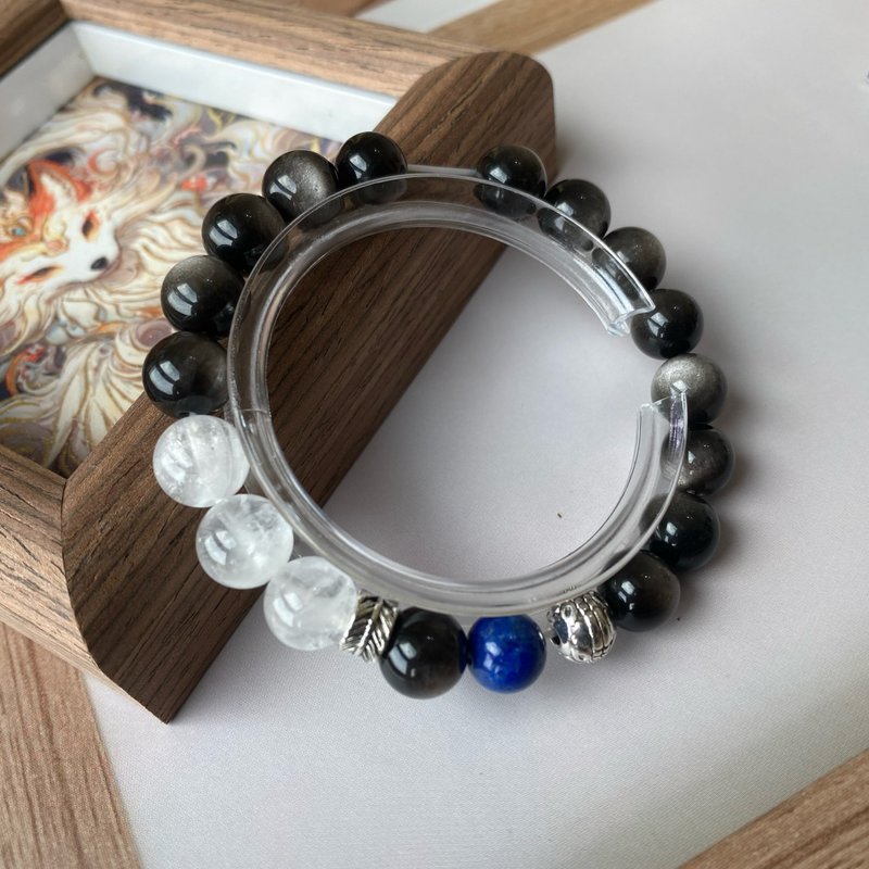 Silver Silver Stone Aquamarine White Ghost Lapis Lazuli || Crystal Bracelet to ward off evil and protect against villains and attract wealth - สร้อยข้อมือ - คริสตัล สีดำ