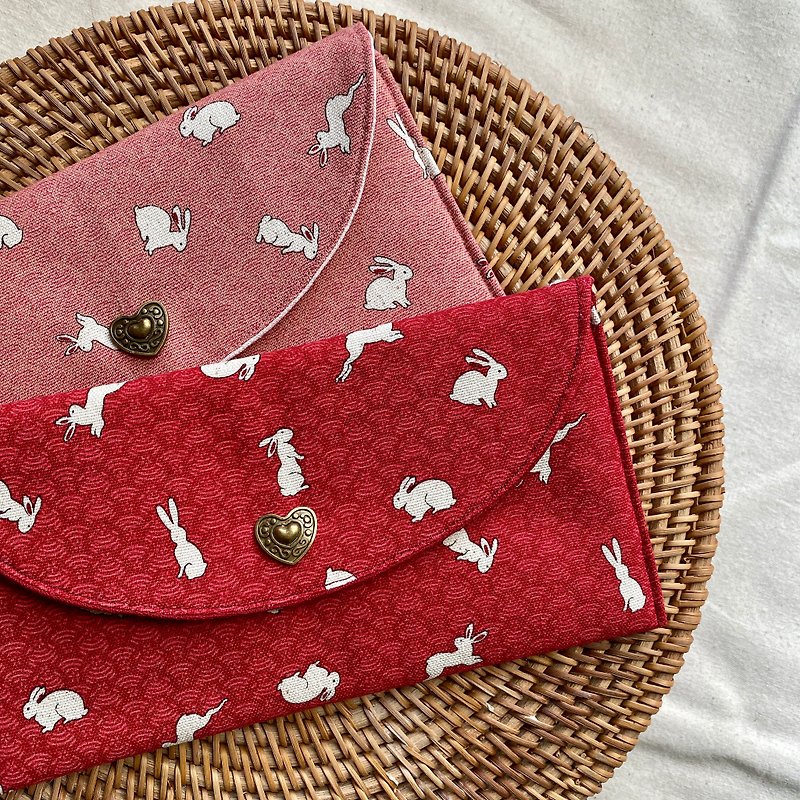 White Rabbit Welcome Spring///Cloth Red Envelope Bag. Passbook Cover. Banknote Storage. Festive Red/Elegant Pink - Chinese New Year - Cotton & Hemp Red
