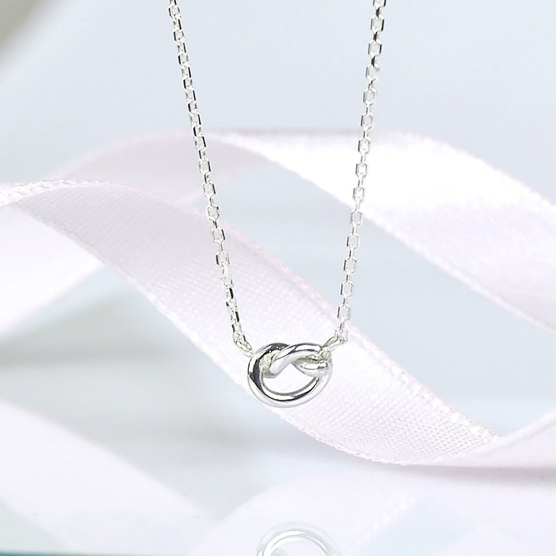 Tiny Love Knot Necklace / Heart Knot / Sterling Silver - Necklaces - Sterling Silver Silver