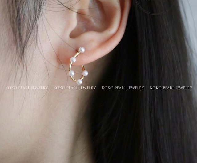 あこや真珠ピアス オリジナルデザイン 日本製18K金 日本海水珍珠 珍珠