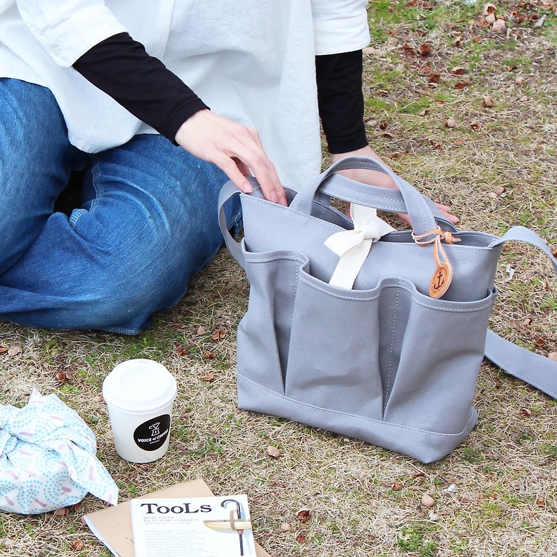 nap: light gray Kurashiki canvas shoulder bag - Messenger Bags & Sling Bags - Cotton & Hemp Gray