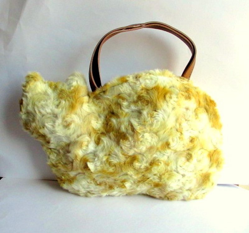 Cat Bag Fluffy Fur Mix Brown - กระเป๋าถือ - ผ้าฝ้าย/ผ้าลินิน สีนำ้ตาล