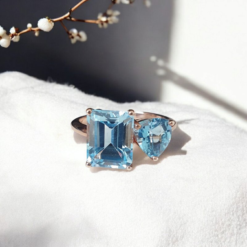 Blue topaz ring, 925 silver setting, Rose gold plated - 戒指 - 寶石 藍色