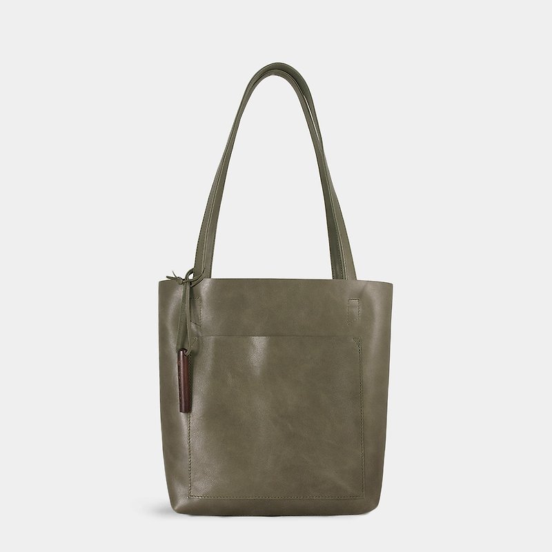 Influxx S1T1 - Basic Leather Tote - Dark Olive Green - Messenger Bags & Sling Bags - Genuine Leather Green
