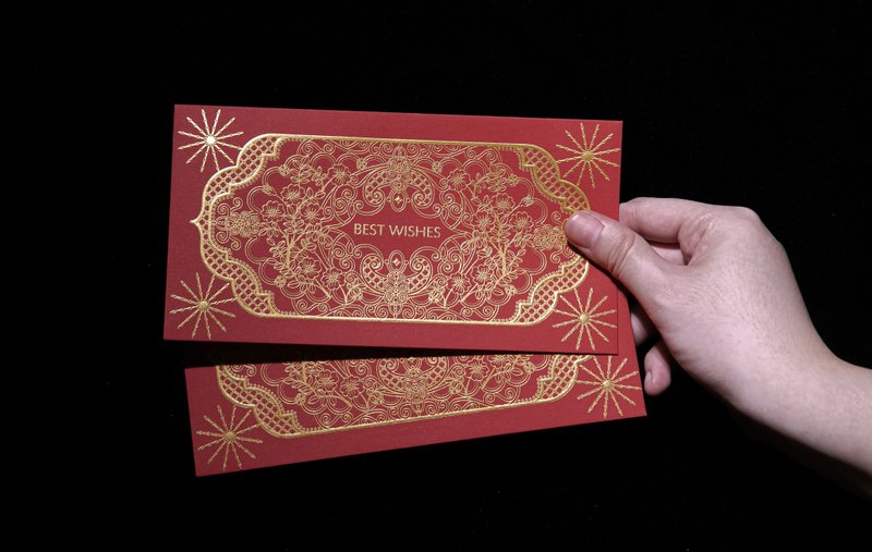 [Textured red envelope bag] Gift money bag/wedding red envelope bag/thick pound hot stamping embossed style/cultural and creative gifts/3 pieces - Chinese New Year - Paper Pink