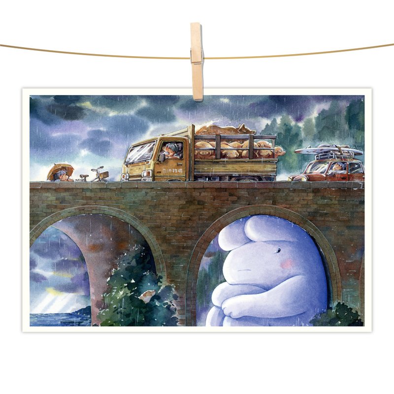 afu水彩插畫明信片 - 等待雨停的心 - 卡片/明信片 - 紙 