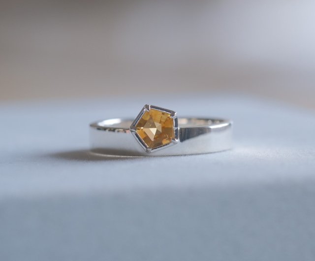Citrine fimmhyrningur ring シトリン五角形リング 天然石