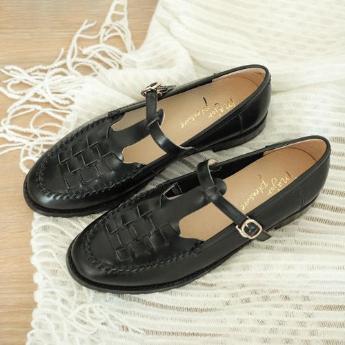 そのみつ S500-23 メリージェーン オーダーシューズ レザー ブラック 花とアリス! 編み込みレースアップ メリー ジェーン シューズブラック