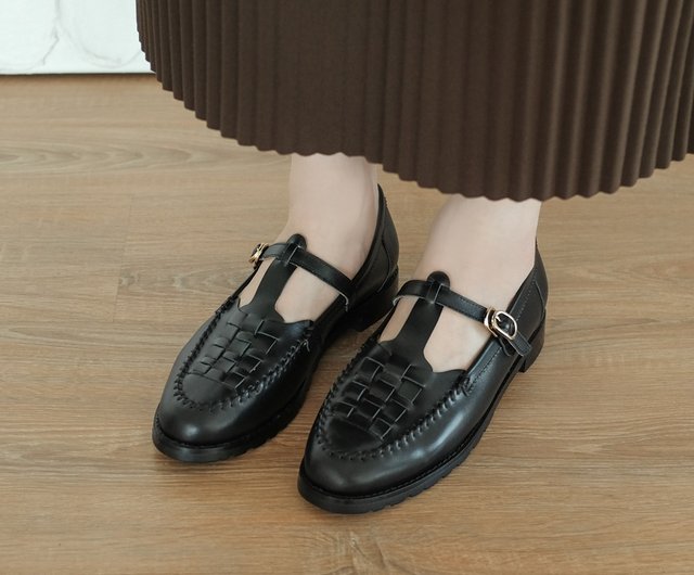 花とアリス! 編み込みレースアップ メリー ジェーン シューズブラック 花とアリス! 編み込みレースアップ メリー ジェーン シューズブラック