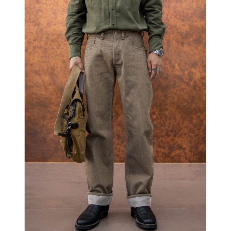 柿染牛王 634版型 寬鬆直筒 18oz 巴黎扣 已預縮KAKISHIBU DYEING - 男長褲/休閒褲 - 棉．麻 咖啡色